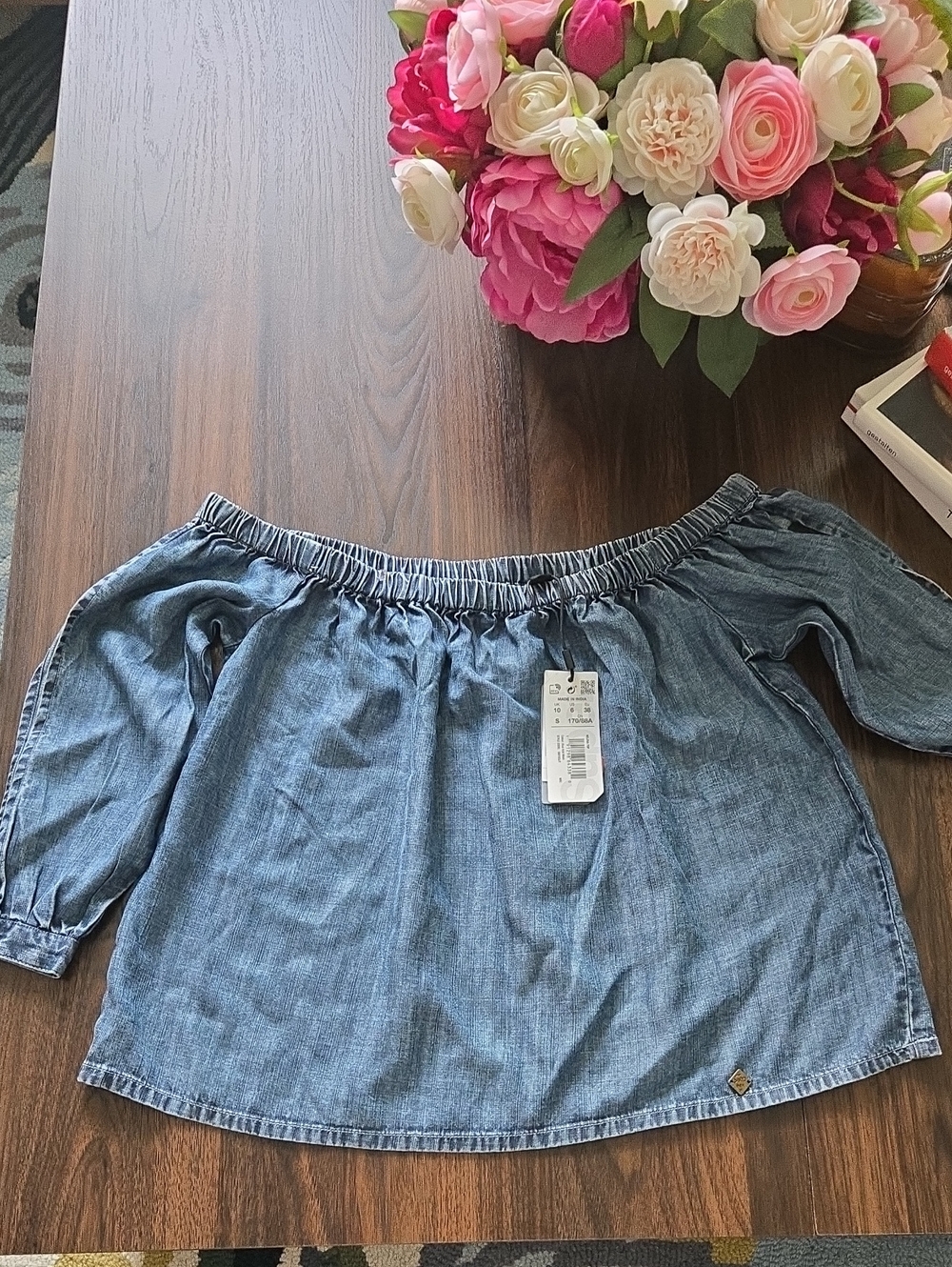 Superdry Denim Off-Shoulder Top - Blue